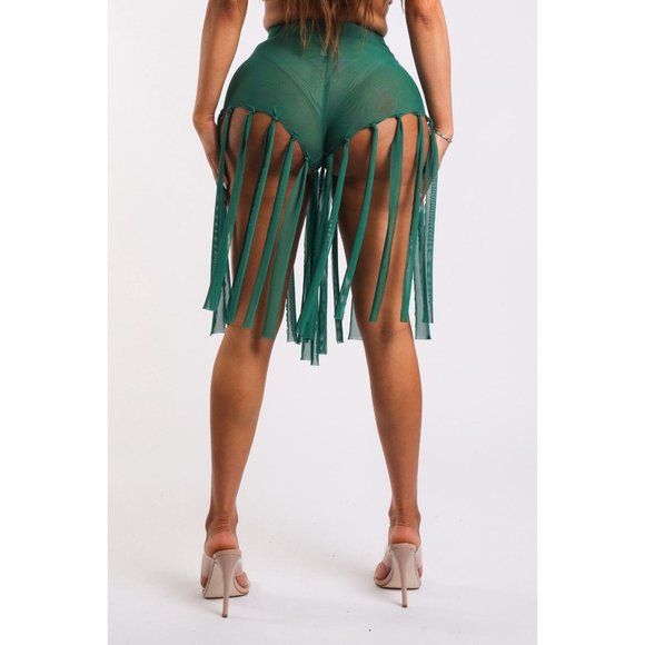 Women's Elastic Waist Casual Fringed Mesh Solid Sexy Shorts Size S, M, L - Picture 5 of 8